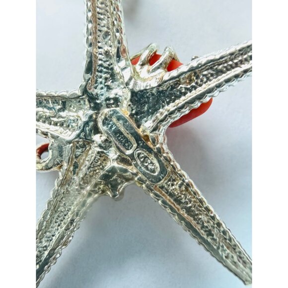 Vintage Sterling Silver 925 Chain Necklace w/ Starfish Pendant Red Coral Center - Picture 7 of 15